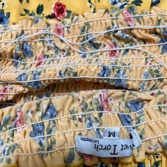 Velvet Torch Los Angeles Smocked Yellow Floral Mini Dress Size M - Picture 11 of 11